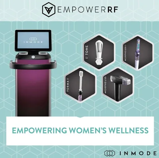 Plataforma EmpowerRF de InMode junto a sus aplicadores VTone, Forma V y Morpheus8 V